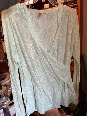 Mint Green Wrap-Style Long Sleeve Top with hood